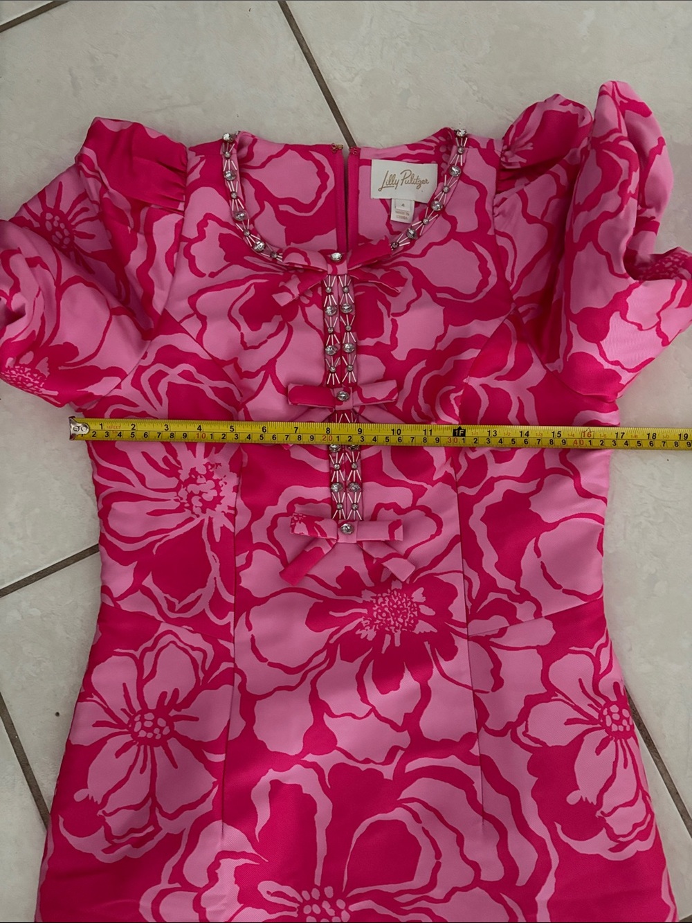 Lilly Pulitzer Pink Floral Shift Dress with Beaded Neckline - Picture 5 of 7